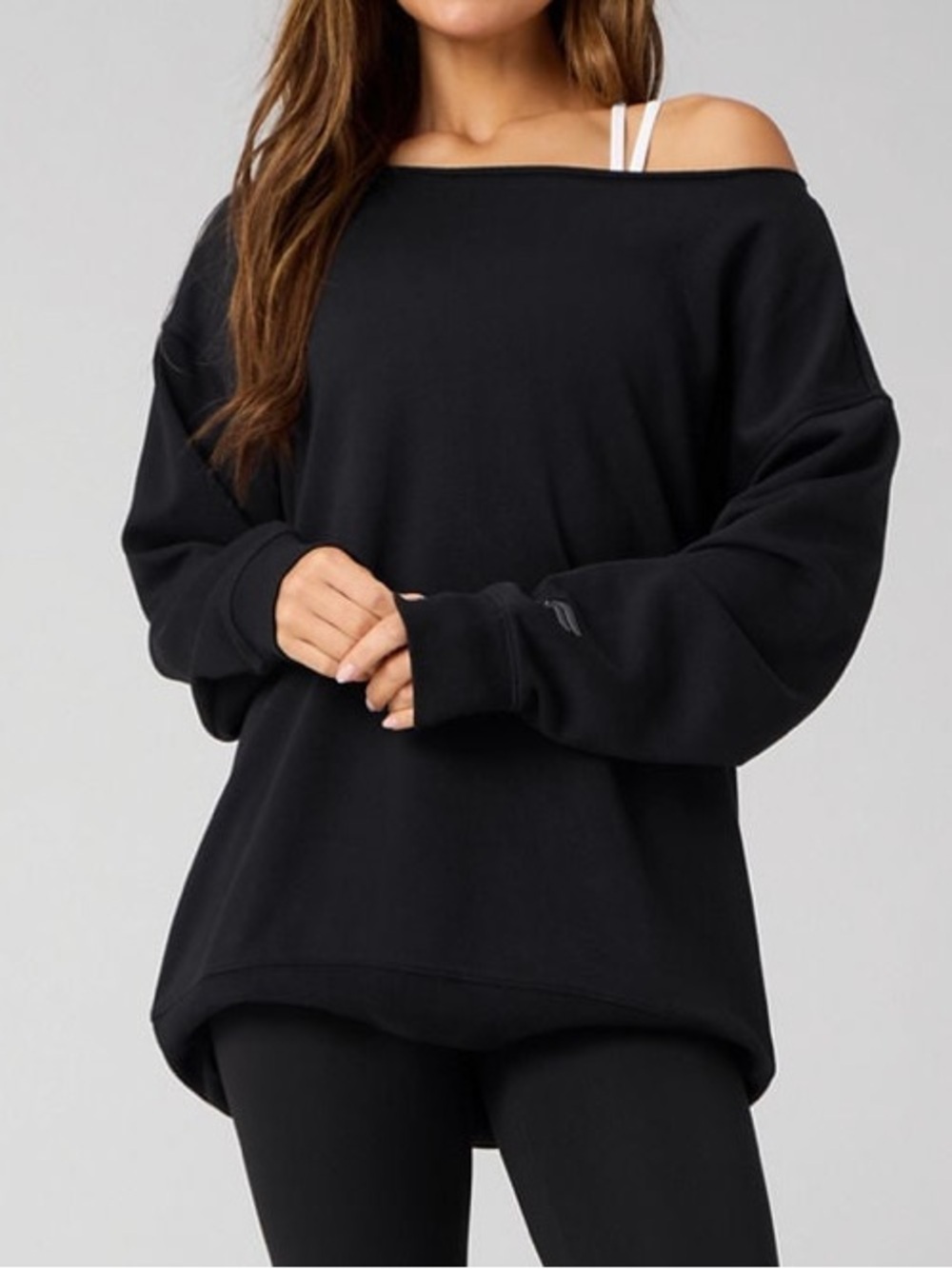 Fabletics Black Cozy Oversized Fleece,wide neck for off the shoulder, size Small